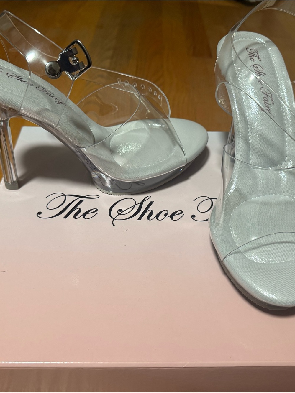 Clear Strappy Heeled Sandals in White